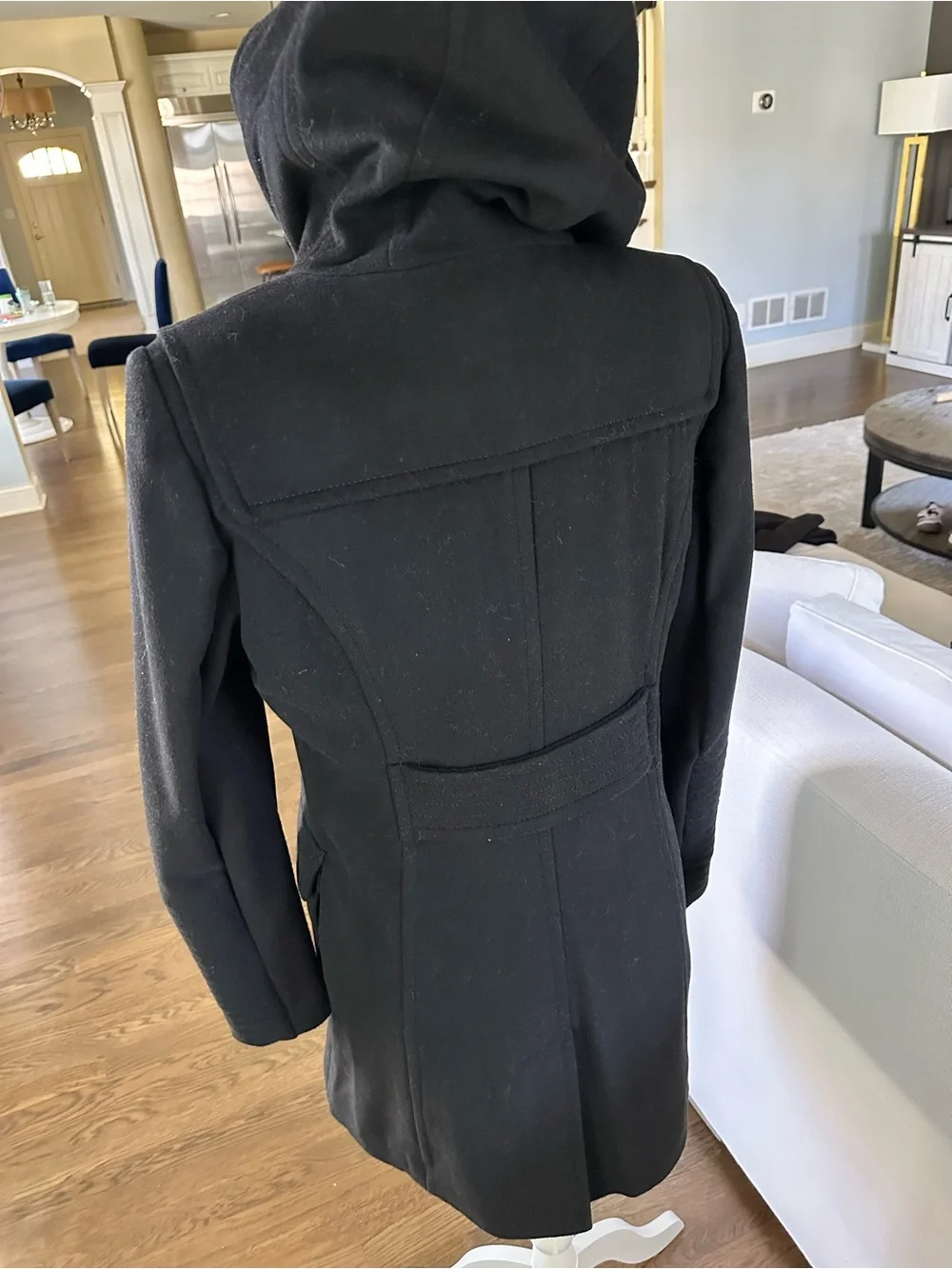 BCBGMaxAzria Black Hooded Toggle Pea Coat